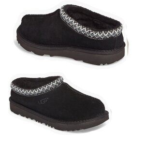 UGG Tasman II Embroidered Kids Slippers Black Suede Size Big Kid 6